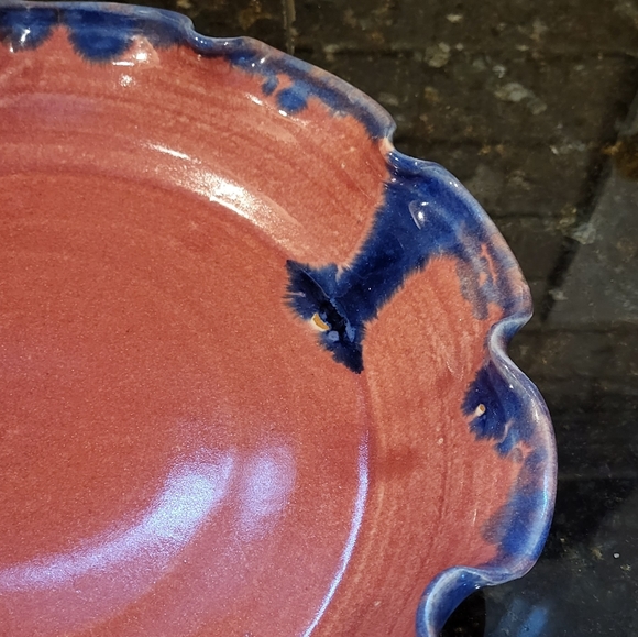 Sheltons North Carolina Pottery Dish Mauve Pink and Dark Blue Glaze 1995 - Picture 7 of 10